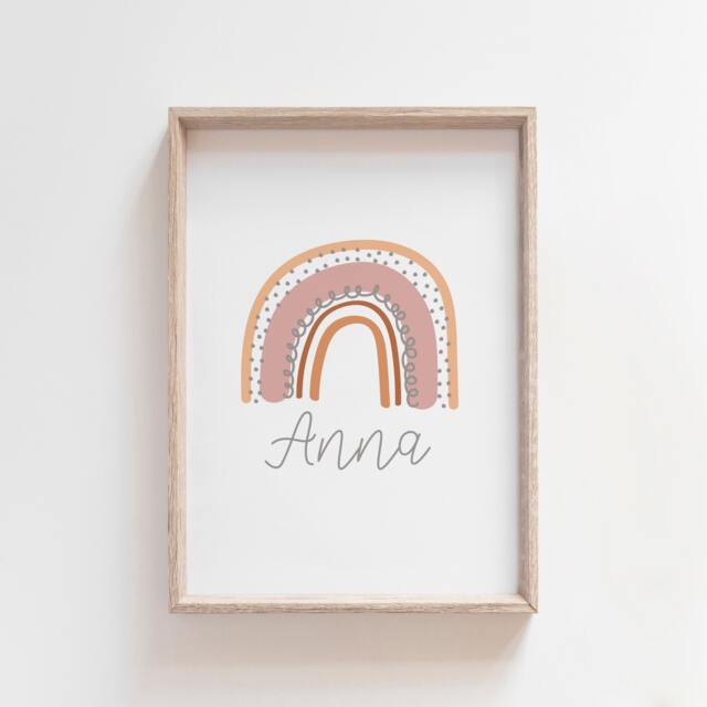 Girls Rainbow Prints, Wall Art, Nursery Bedroom Name Print, Blush Pink - image 1