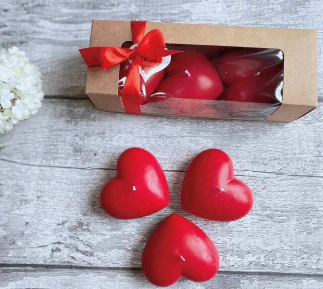 Heart Shaped Candle, Red Heart Decor, Romantic Gift Idea, For Women, Long Lasting Candle in Box, Her, Set - image 1