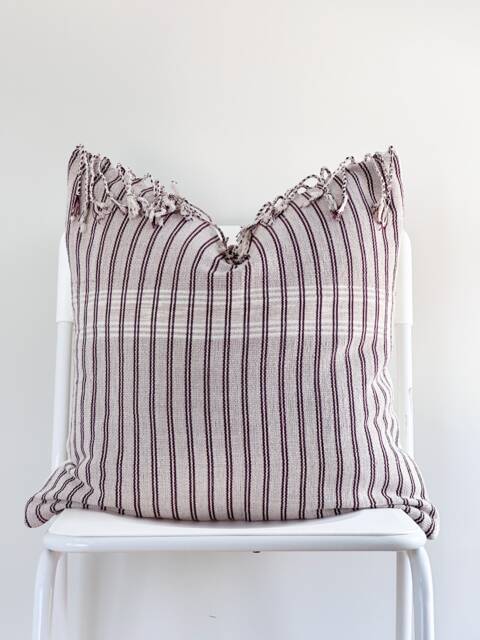 Brown Tan Tribal Hemp Hand Woven Striped Natural Dye Color Hmong Pillow Cover - image 1