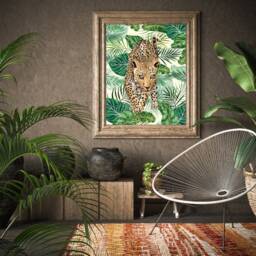 Tropical Leopard Botanical Print, Maximalist Jungle Wall Art - thumbnail 3