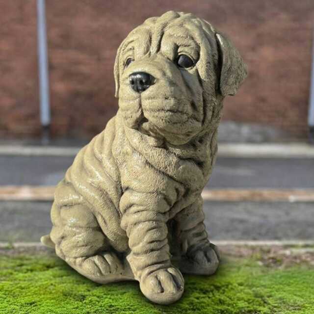 Shar Pei Dog Statue Realistic Figurine Cute Wrinkled Puppy Sculpture Outdoor Garden Decoration Dog Lover Gift Handmade Pei Art - image 1