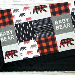 Personalized Minky Baby Blanket - Buffalo Plaid Bear Name Crib Adult - thumbnail 3