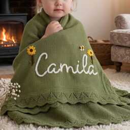 Custom Embroidered Baby Blanket, Personalized Cotton Knit Throw With Name, Newborn Keepsake Gift, Crib Blanket For Nursery