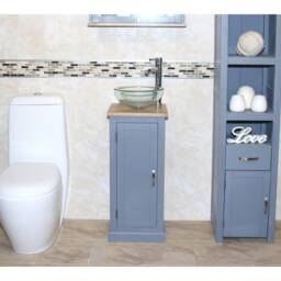 Solid Oak Top Grey Bathroom Vanity - 35cm Sink Cabinet