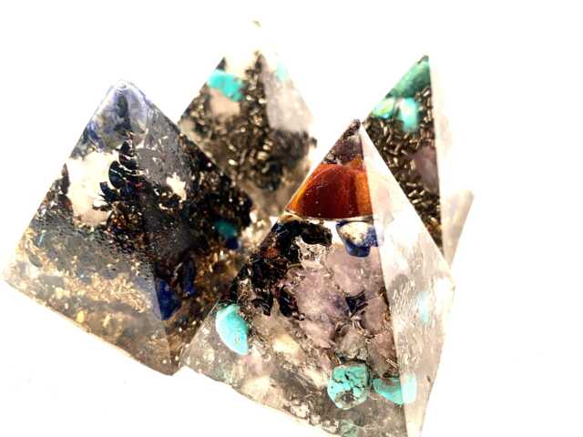 Handmade Quartz Crystal Orgone Pyramid Set, Emf Protection - image 1