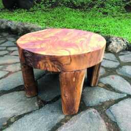 Solid Teak Round Low Lamp Table With 4 Legs 35cm High - thumbnail 2