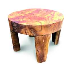 Solid Teak Round Low Lamp Table With 4 Legs 35cm High