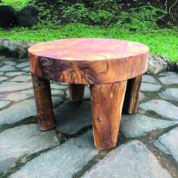 Solid Teak Round Low Lamp Table With 4 Legs 35cm High - thumbnail 3