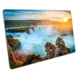 Godafoss Waterfall Sunset Canvas Print - Icelandic Landscape Art For Home Office Decor - thumbnail 1