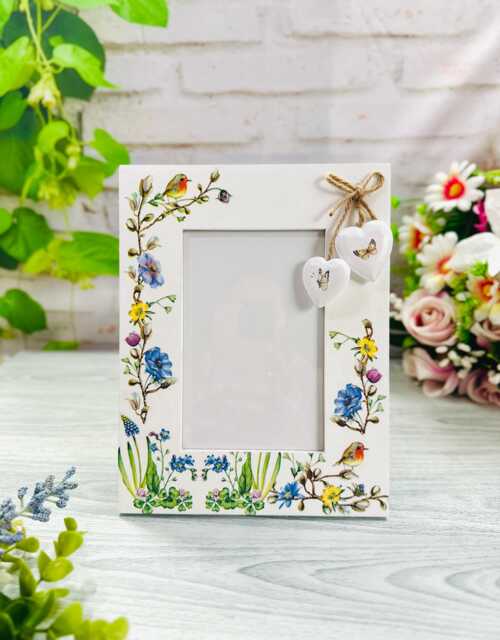 "Floral Butterfly Decoupage Photo Frame, Rustic Wooden Picture Frame - 4""x6" - image 1