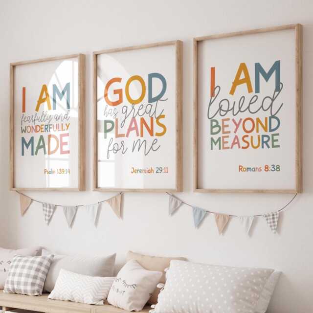Set Of 3 Bible Verse Prints, Christian Wall Art, Boys Nursery Bedroom Decor, Scripture Loved - image 1