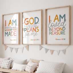 Set Of 3 Bible Verse Prints, Christian Wall Art, Boys Nursery Bedroom Decor, Scripture Loved - thumbnail 1