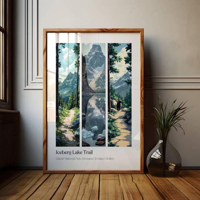 Iceberg Lake Trail Poster Glacier National Park, Montana Souvenir - image 1