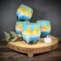 Artisan Candle Holder Painted Yellow Turquoise Blue Large Tea Light Handmade Small Bowl Plants Succulent Jar Decorative Gift
