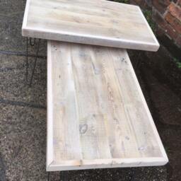 White Limed Rustic Pine Wood Top Hairpin Coffee Table. Low Level Table, Tv Stand, Console Unit. & Steel Industrial Hair Pin Legs - thumbnail 4