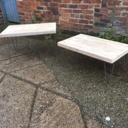 White Limed Rustic Pine Wood Top Hairpin Coffee Table. Low Level Table, Tv Stand, Console Unit. & Steel Industrial Hair Pin Legs - thumbnail 2