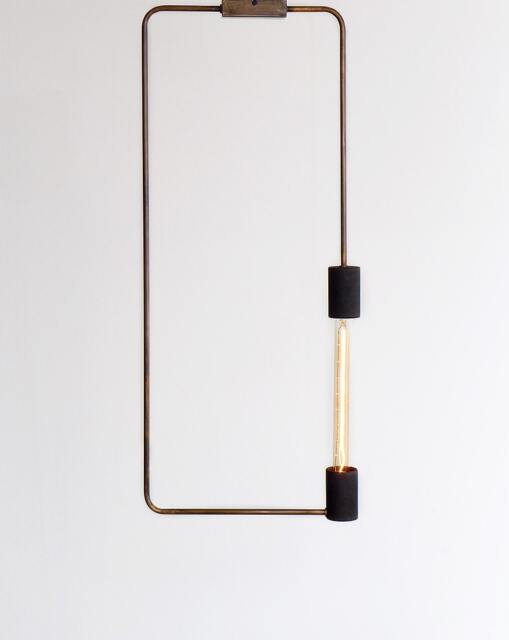 Minimalist Industrial Rectangle Pendant Lamp Patina Steel & Wood - image 1