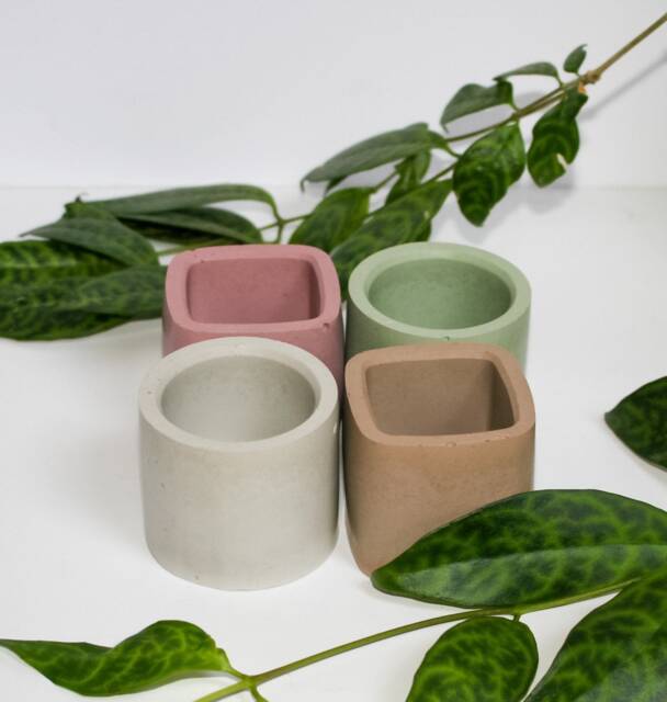 Mini Round & Square Cement Pot/Modern/ Minimal Planters/ Colorful Cement/ Airplant Pot/ Spring Decor/ Tealight - image 1