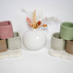 Mini Round & Square Cement Pot/Modern/ Minimal Planters/ Colorful Cement/ Airplant Pot/ Spring Decor/ Tealight - thumbnail 2