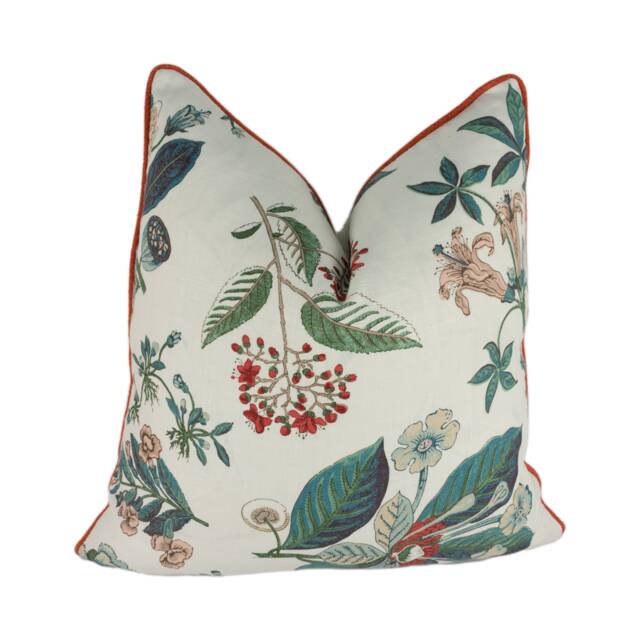 Cowtan & Tout - Linnaeus Teal/Cream Beautiful Piped Botanical Designer Cushion Cover Handmade Throw Pillow Home Decor - image 1