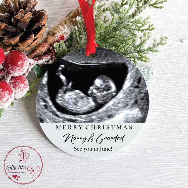 Personalised Pregnancy Announcement Baby Scan Bauble For Grandparents - Christmas Gift From Bump For Nanny Grandad Reveal - image 1