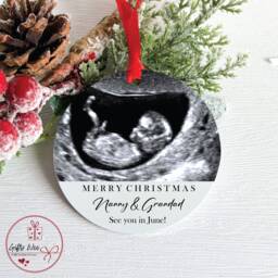 Personalised Pregnancy Announcement Baby Scan Bauble For Grandparents - Christmas Gift From Bump For Nanny Grandad Reveal - thumbnail 1