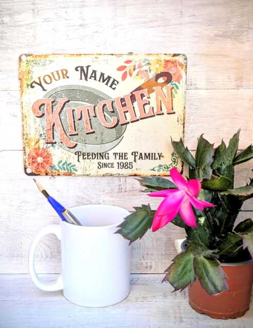 Personalised Kitchen Sign Custom Family Name Kitchen Decor Vintage Style Wall Art Housewarming Gift Mum - image 1