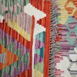 Multicolour Runner Rug, Handmade Artisan Afghan Turkish Scandinavian Navajo Bohemian Flatweave Wool Kilim 194x82 cm - thumbnail 3