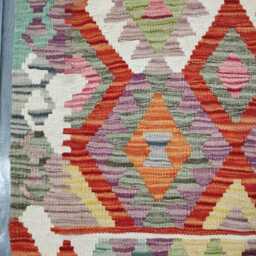 Multicolour Runner Rug, Handmade Artisan Afghan Turkish Scandinavian Navajo Bohemian Flatweave Wool Kilim 194x82 cm - thumbnail 4