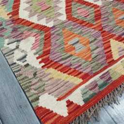 Multicolour Runner Rug, Handmade Artisan Afghan Turkish Scandinavian Navajo Bohemian Flatweave Wool Kilim 194x82 cm - thumbnail 2