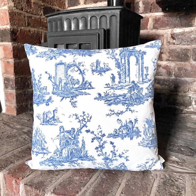1039. Indigo Blue Toile De Jouy, Handmade Cushion Cover, 100% Cotton, Various Sizes - image 1