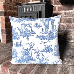 1039. Indigo Blue Toile De Jouy, Handmade Cushion Cover, 100% Cotton, Various Sizes - thumbnail 1