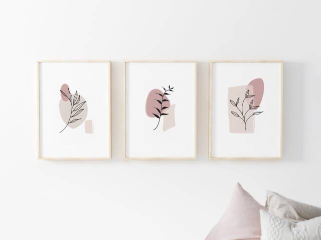 Neutral Abstract Floral Prints - Set Of 3, Blush Pink, Boho Wall Art, Living Room Prints, Bedroom New Home Gift, A3 - image 1