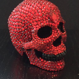 Mini Resin Glass Ruby Red Crystal Covered Human Skull - thumbnail 3