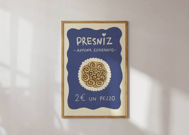 Poster Presniz, Italian Cinnamon Roll Dessert Illustrated Print, Sweets, Roll, Kitchen Art Print - image 1
