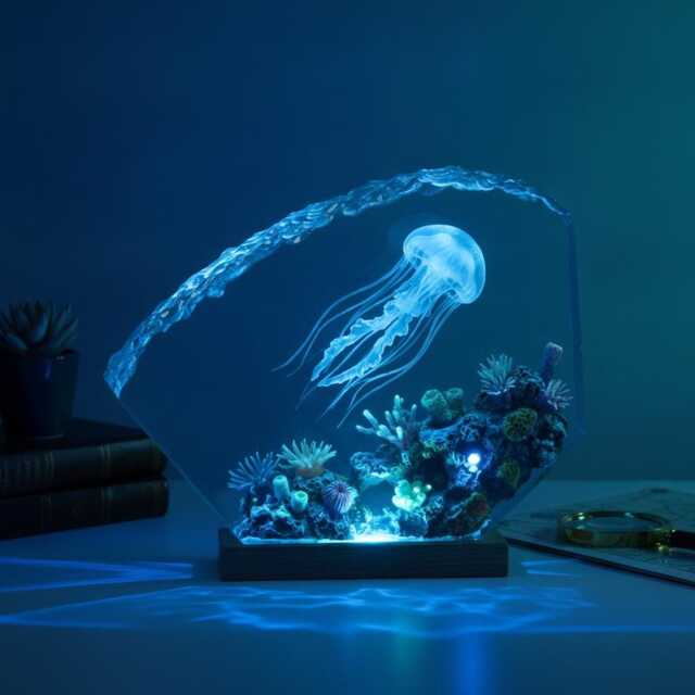 Jelly Fish Resin Night Light Ocean Lamp Marine Life Coral Reef Art Glowing Epoxy Desktop Decor Unique Gift Home Led Sculpture - image 1