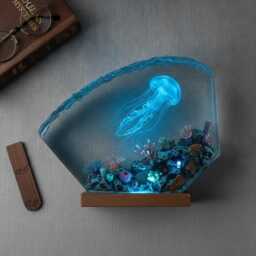 Jelly Fish Resin Night Light Ocean Lamp Marine Life Coral Reef Art Glowing Epoxy Desktop Decor Unique Gift Home Led Sculpture - thumbnail 4