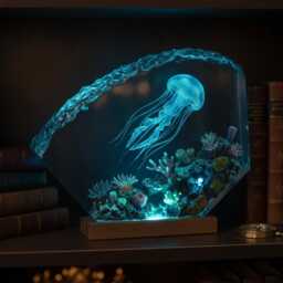 Jelly Fish Resin Night Light Ocean Lamp Marine Life Coral Reef Art Glowing Epoxy Desktop Decor Unique Gift Home Led Sculpture - thumbnail 2