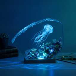 Jelly Fish Resin Night Light Ocean Lamp Marine Life Coral Reef Art Glowing Epoxy Desktop Decor Unique Gift Home Led Sculpture