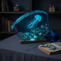 Jelly Fish Resin Night Light Ocean Lamp Marine Life Coral Reef Art Glowing Epoxy Desktop Decor Unique Gift Home Led Sculpture - thumbnail 3