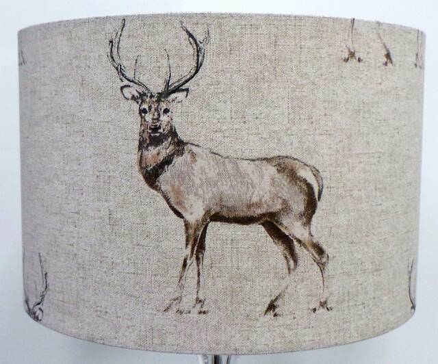Stag Drum Lampshade UK Made Contemporary Retro Lamp Shade Textured Linen Stag Drum Deer Animal - image 1