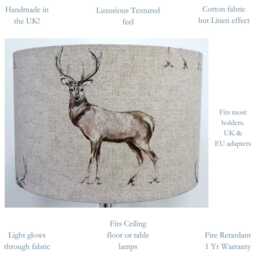 Stag Drum Lampshade UK Made Contemporary Retro Lamp Shade Textured Linen Stag Drum Deer Animal - thumbnail 3