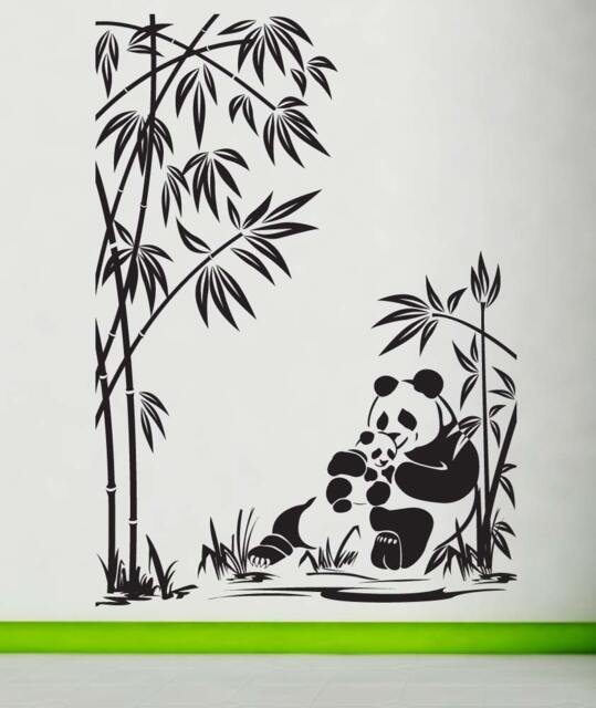 Panda Wall Decal, Bamboo Art, Bear Decor, Mom & Baby, Wildlife Sticker, Animal Nature Home Decor - image 1