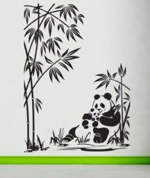 Panda Wall Decal, Bamboo Art, Bear Decor, Mom & Baby, Wildlife Sticker, Animal Nature Home Decor - thumbnail 1