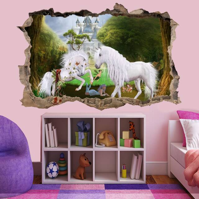 Unicorns Princess Castle Fairies Butterflies Wall Sticker Art Poster Mural Transfer Decal Print Kids Room Home Nursery Office Decor Id599 - image 1