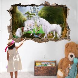 Unicorns Princess Castle Fairies Butterflies Wall Sticker Art Poster Mural Transfer Decal Print Kids Room Home Nursery Office Decor Id599 - thumbnail 3