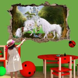 Unicorns Princess Castle Fairies Butterflies Wall Sticker Art Poster Mural Transfer Decal Print Kids Room Home Nursery Office Decor Id599 - thumbnail 2
