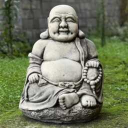 Massive Relaxing Buddha Figurine Concrete Laughing Statue Japanese Decoration Lawn Sculpture Zen Garden Ornament Lover Gift - thumbnail 1