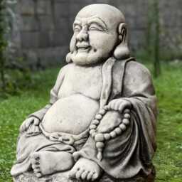 Massive Relaxing Buddha Figurine Concrete Laughing Statue Japanese Decoration Lawn Sculpture Zen Garden Ornament Lover Gift - thumbnail 2
