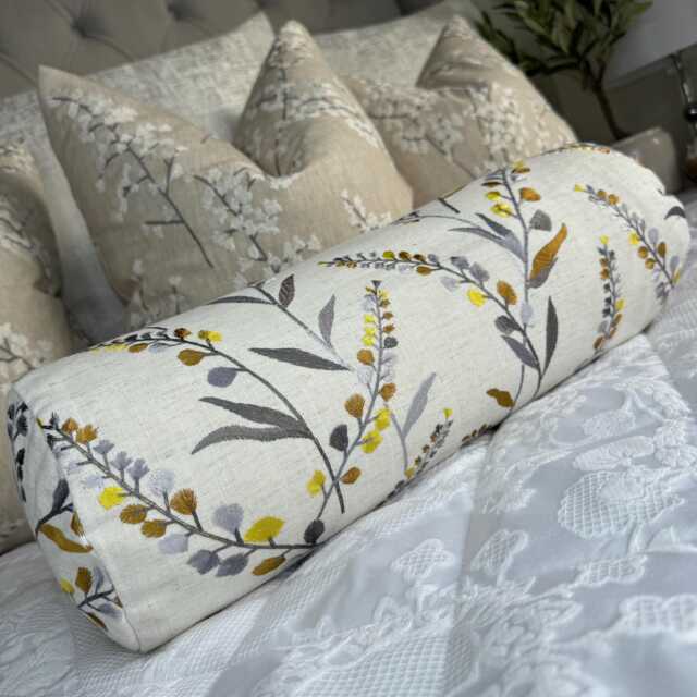 "Embroidered Leaf Trail Decorative Bolster Cushion 16"" X 6" - image 1